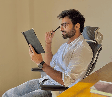 Person reviewing notes
