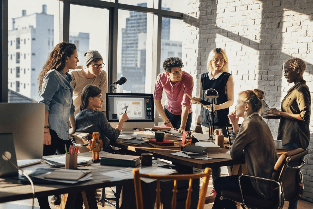Team collaborating in an office